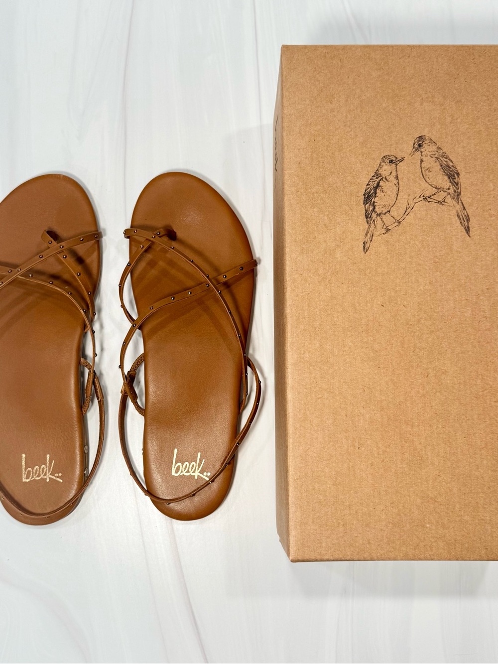 Beek Palila Leather Studded Slingback Sandals Cognac Size 9 - EUC